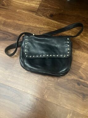 Spaghetti Western Black Stud-Trim Leather Crossbody Purse